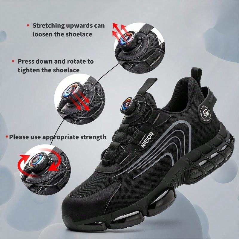 Men's Rotating Button Safety Boots With Steel Toe Cap, Puncture Resistant, Crushproof And Pressure-Resistant Work Boots