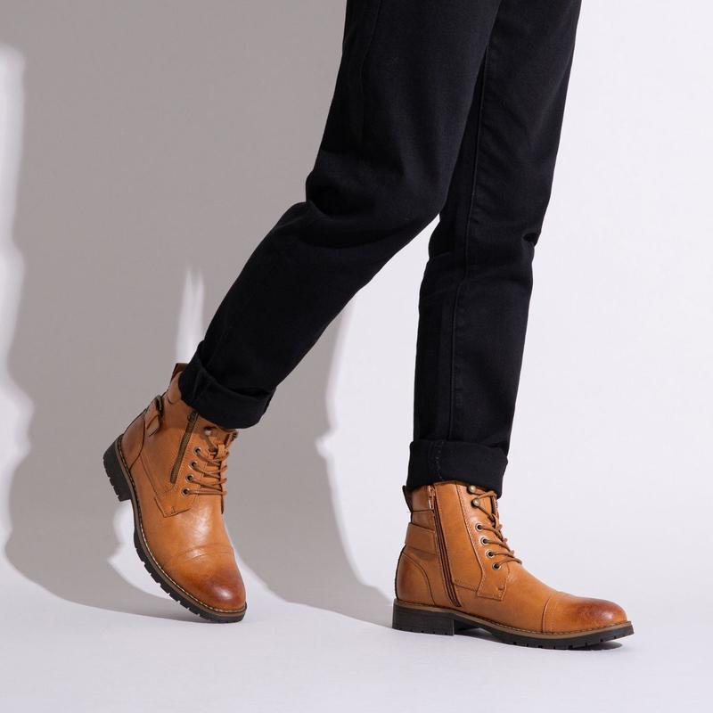 Motorcycle Combat Ankle Oxford Boots Casual Dress Boots for Men Brown Boots Mens Walking Shoes