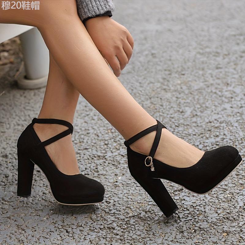 Solid Color Platform High Heels Women's Crisscross Buckle Strap Pumps, Elegant Wedding Banquet Shoes Classy Girl