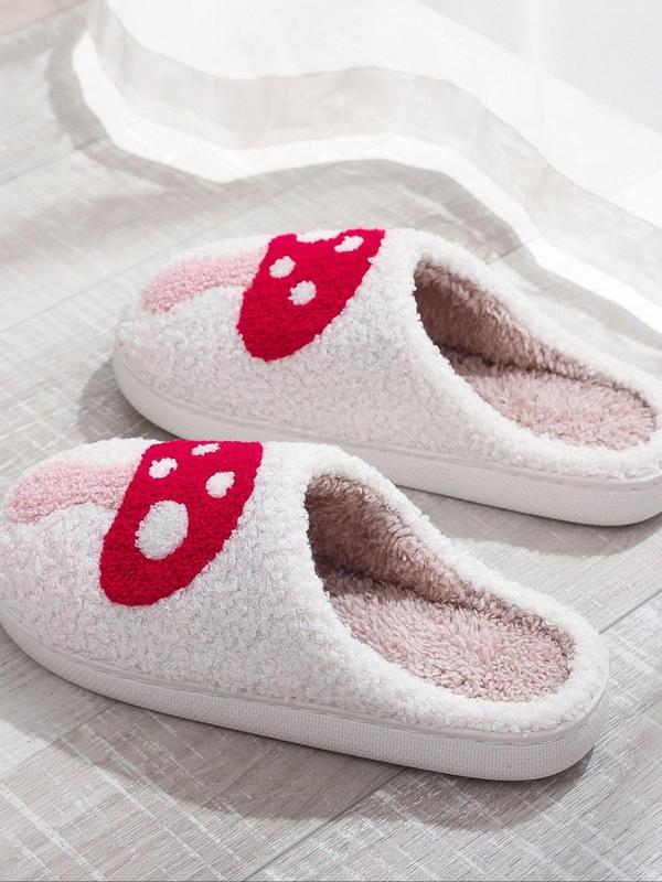 Women's Cute Cartoon Mushroom Pattern Design Plush Slippers, Warm Bedroom Slippers, Girl's Creative No-slip Indoor Slippers for Fall & Winter