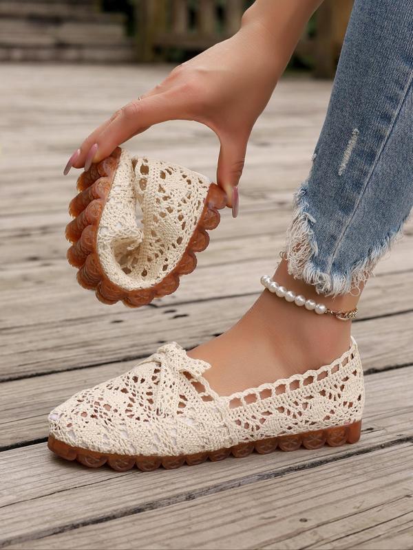 Women's Contrast Lace Bow Design Slip on Flat Shoes, Casual Comfortable Round Toe Loafers for Summer, Lightweight Breathable Shoes for Daily Wear