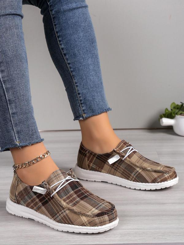 Women's Fashionable Plaid Pattern Design Slip-on Shoes, Casual Comfortable Versatile Flat Shoes for Women Daily Wear, Spring New Trendy Shoes