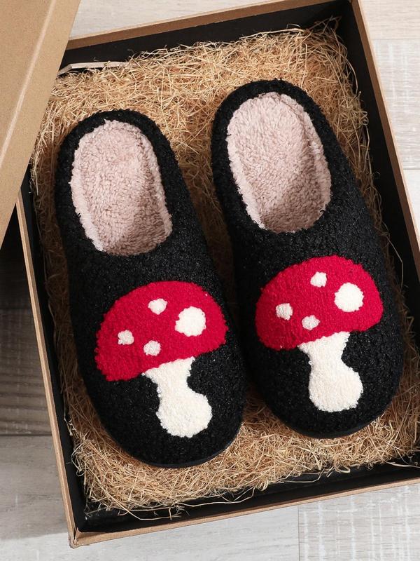 Women's Cute Cartoon Mushroom Pattern Design Plush Slippers, Warm Bedroom Slippers, Girl's Creative No-slip Indoor Slippers for Fall & Winter