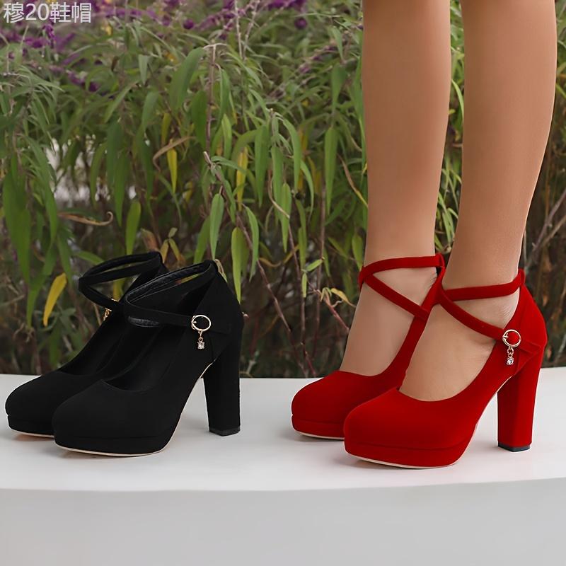 Solid Color Platform High Heels Women's Crisscross Buckle Strap Pumps, Elegant Wedding Banquet Shoes Classy Girl