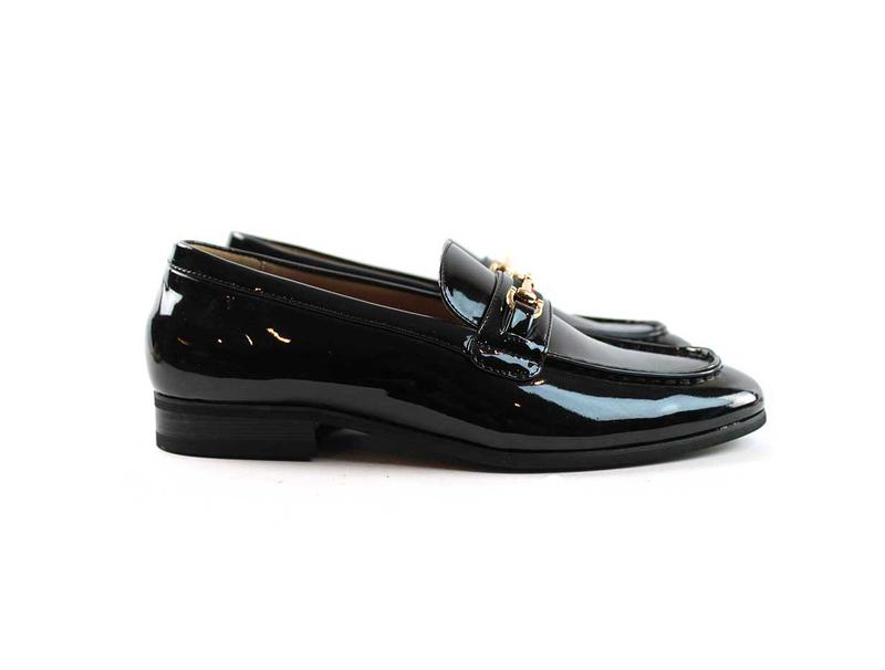 Slip On Patent Black Tuxedo Loafers With Gold Buckle Men's Dress Formal Shoes AZARMAN