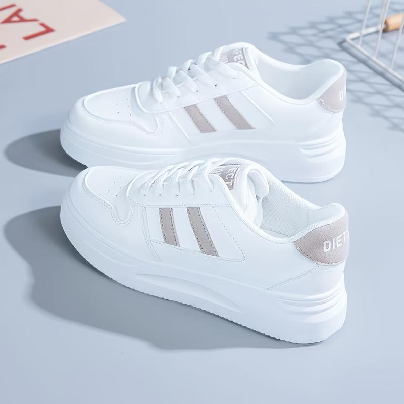 Women's Colorblock Trendy Sneakers, Lace Up Soft Sole Platform Skate Shoes, Low-top Walking White Shoes plus size