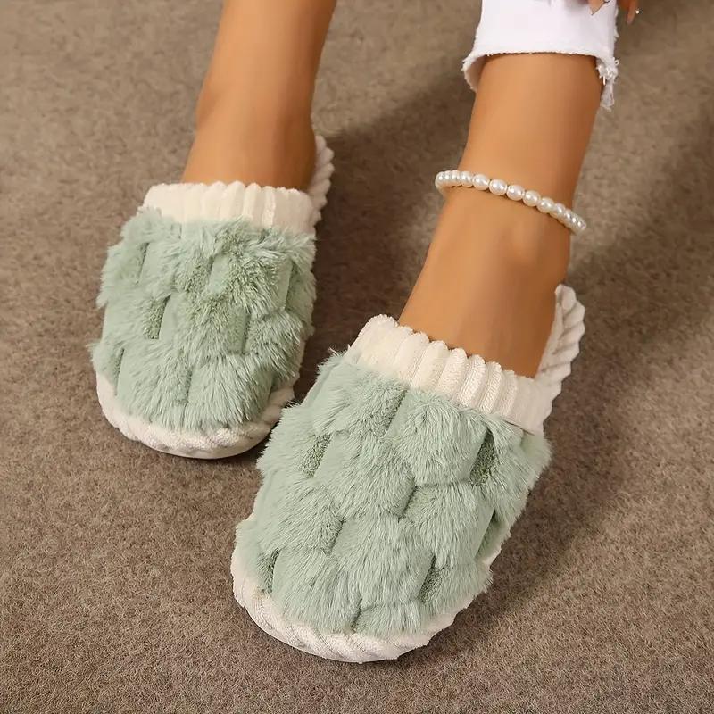 Women's simple plaid plush slippers, casual soft and comfortable home slippers, autumn and winter indoor and outdoor warm slippers, soft and fluffy slippers