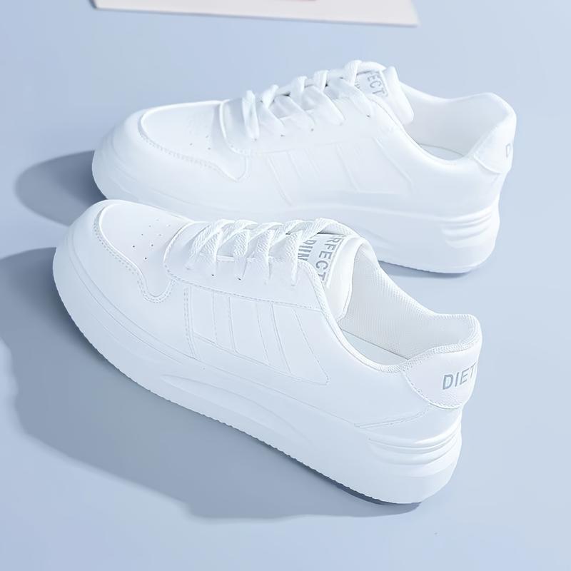 Women's Colorblock Trendy Sneakers, Lace Up Soft Sole Platform Skate Shoes, Low-top Walking White Shoes plus size