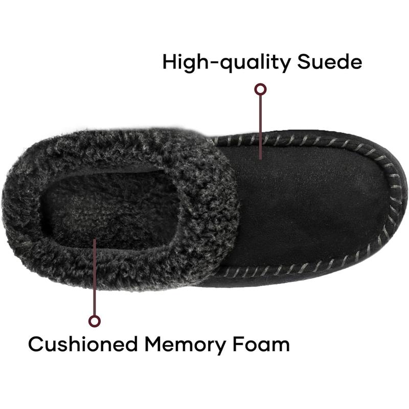 ULTRAIDEAS Men's Nealon Moccasin Clog Slipper, Slip on Indoor Outdoor House Shoes winter warm soft fluffy slippers black casual slippers