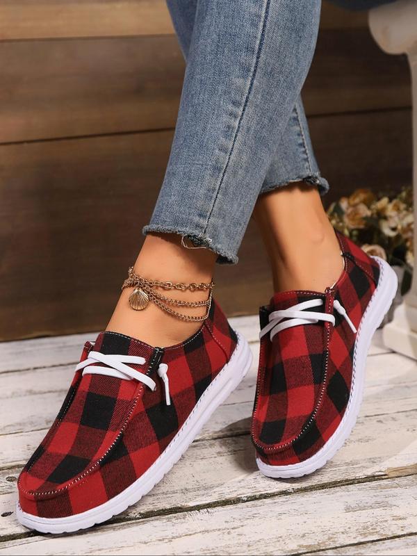 Women's Plaid Pattern Lace Up Low Top Sneakers, Casual Comfortable Sports Shoes for Daily Wear, Female All-match Round Toe Shoes for Fall & Winter