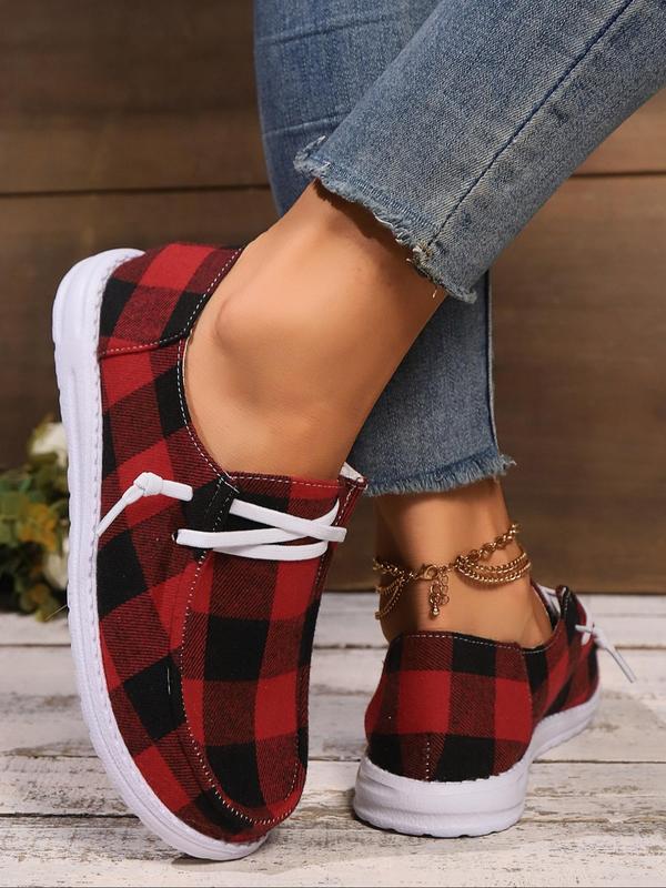 Women's Plaid Pattern Lace Up Low Top Sneakers, Casual Comfortable Sports Shoes for Daily Wear, Female All-match Round Toe Shoes for Fall & Winter