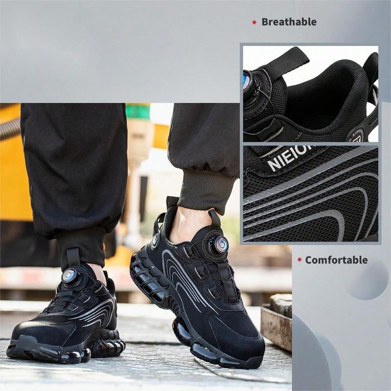 Men's Rotating Button Safety Boots With Steel Toe Cap, Puncture Resistant, Crushproof And Pressure-Resistant Work Boots