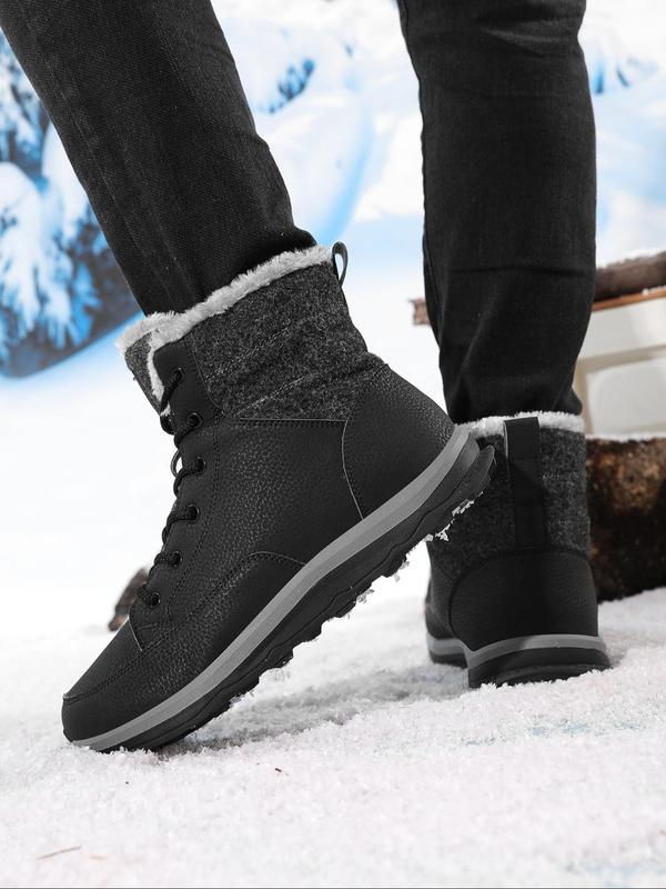 Men's Lace Up Thermal Lined Skiing Shoes, Casual Sporty Non-slip Warm Snow Boots for Outdoor Activities, Male All-match Sports Shoes for Fall & Winter