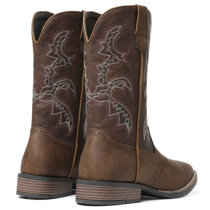 VIMI VIMI Cowboy Boots for Men Square Toe Embroidered Western Mid Calf Boot Chunky Heels Riding Booties Walking Shoes Footwear