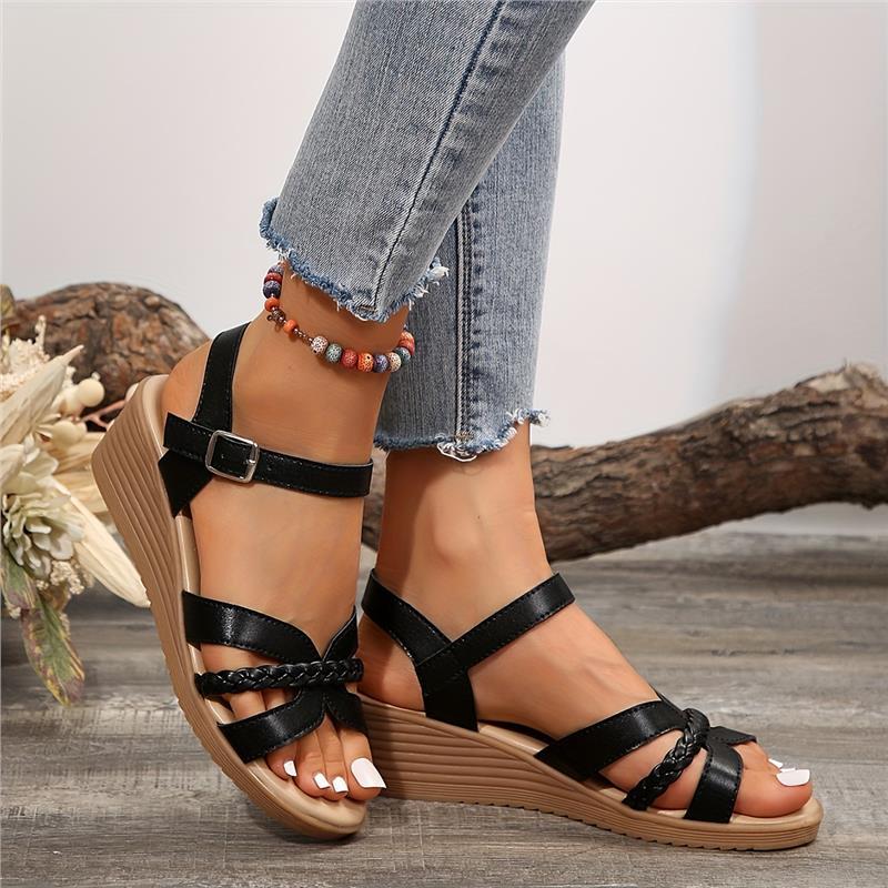 Women's Summer Wedge Sandals, Braided Strap Ankle Strap Shoes, Casual Outdoor Lightweight Sandals Girl Walking Shoes Platform Footwear Flatform Comfort