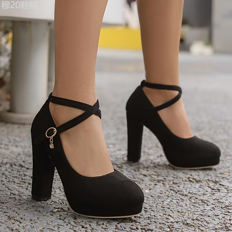 Solid Color Platform High Heels Women's Crisscross Buckle Strap Pumps, Elegant Wedding Banquet Shoes Classy Girl