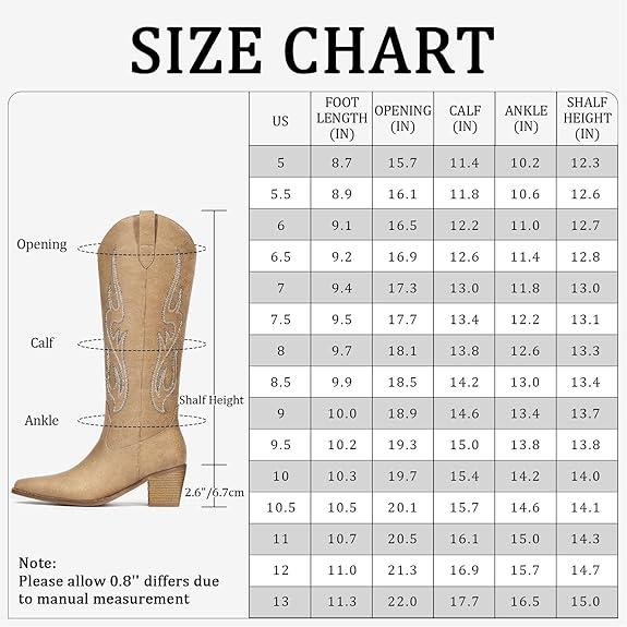 Wide Calf Cowboy Boots for Women - Cowgirl Western Boots with Embroidery, Pointed Toe Retro Chunky Heel Slip On Fashion Classic Boots Pull On for Ladies Fall Shoes