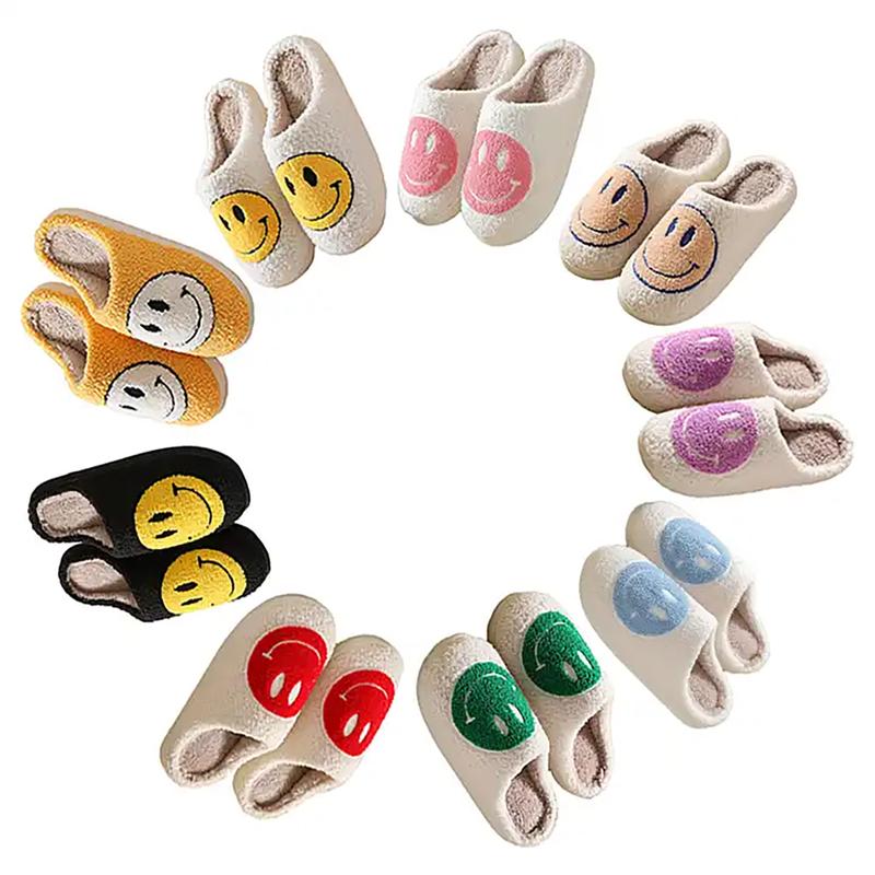 PacificPlex Womens Smiley Preppy Smile Slippers Retro Cozy Comfy Plush Slip-On Indoor Slide Footwear Soft Comfort Fluffy Cute winter woman slipper Women's Plush