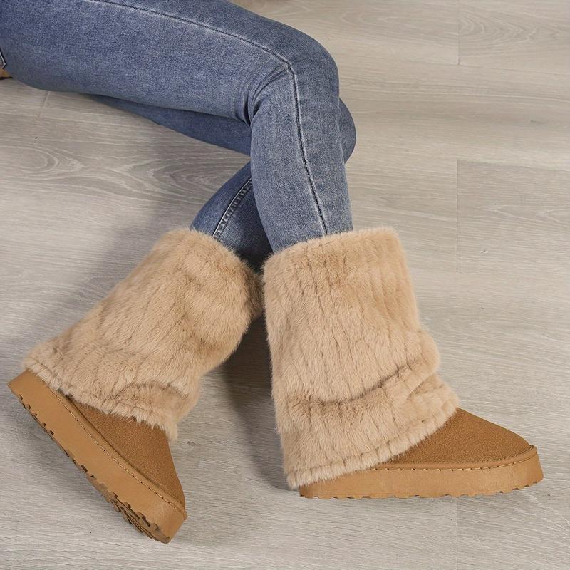 Cozy Winter Mid Calf Boots - Soft Plush Lined, Slip-On Design, Comfortable Casual Wear for Cold Weather - Ideal for Daily Outdoor Activities