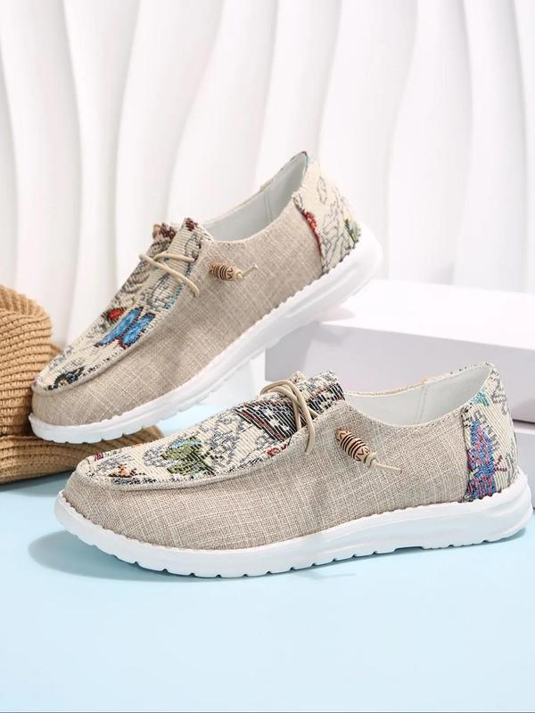 Women's Butterfly Embroidery Slip on Loafers, Casual Comfortable Fabric Boat Shoes, Female All-match Round Toe Shoes for Daily Wear