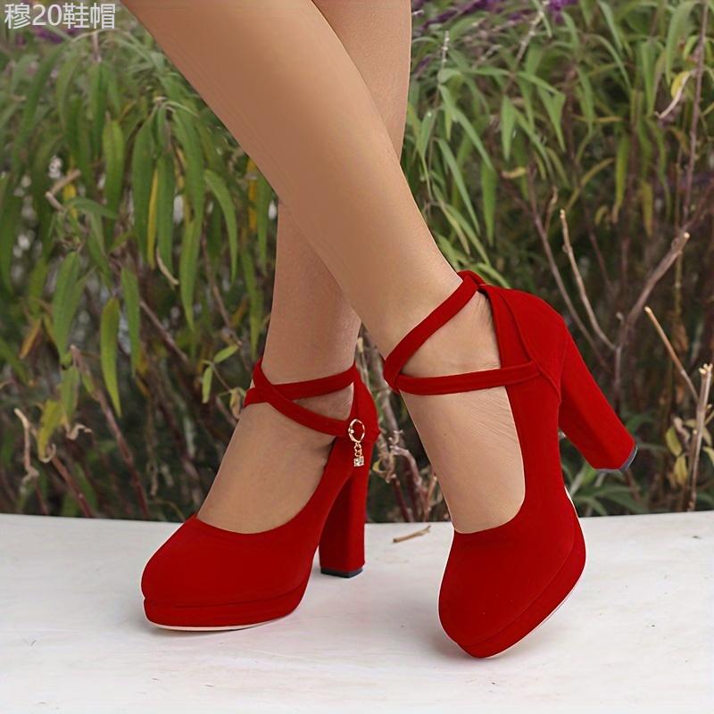 Solid Color Platform High Heels Women's Crisscross Buckle Strap Pumps, Elegant Wedding Banquet Shoes Classy Girl