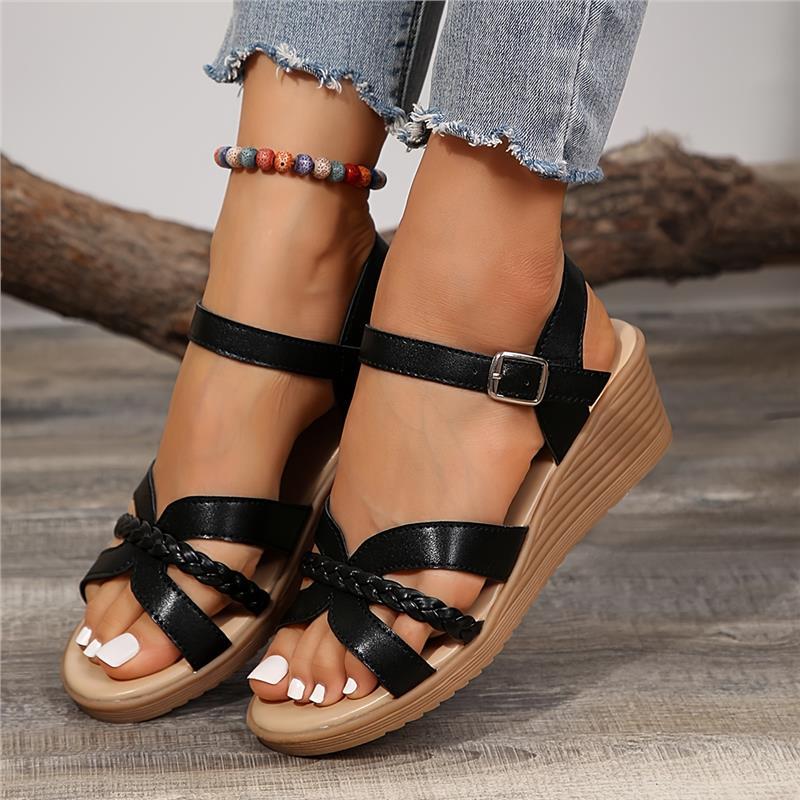 Women's Summer Wedge Sandals, Braided Strap Ankle Strap Shoes, Casual Outdoor Lightweight Sandals Girl Walking Shoes Platform Footwear Flatform Comfort