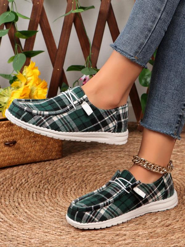 Women's Fashionable Plaid Pattern Design Slip-on Shoes, Casual Comfortable Versatile Flat Shoes for Women Daily Wear, Spring New Trendy Shoes