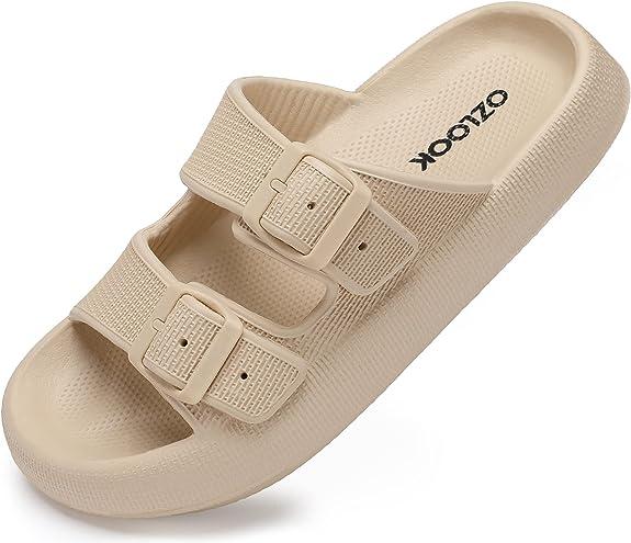 Pillow Slippers ， Cloud Slides Double Buckle Adjustable ， EVA Ultra Cushion Sandals Footwear Girl Women Shoe Comfort