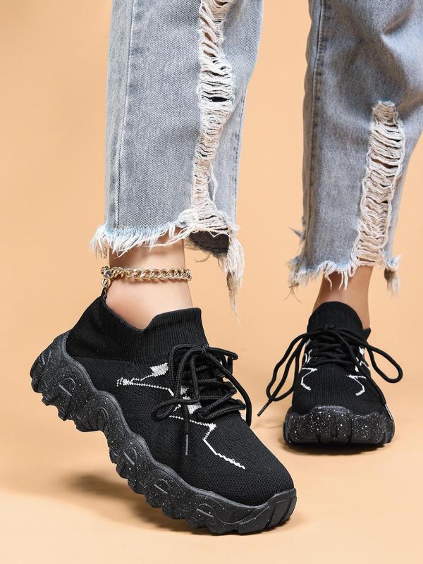 Women's Fashionable Lace up Front Low Top Sneakers, Casual Breathable Comfortable Sports Running Shoes, All-match Round Toe Chunky Sneakers for Daily Wear