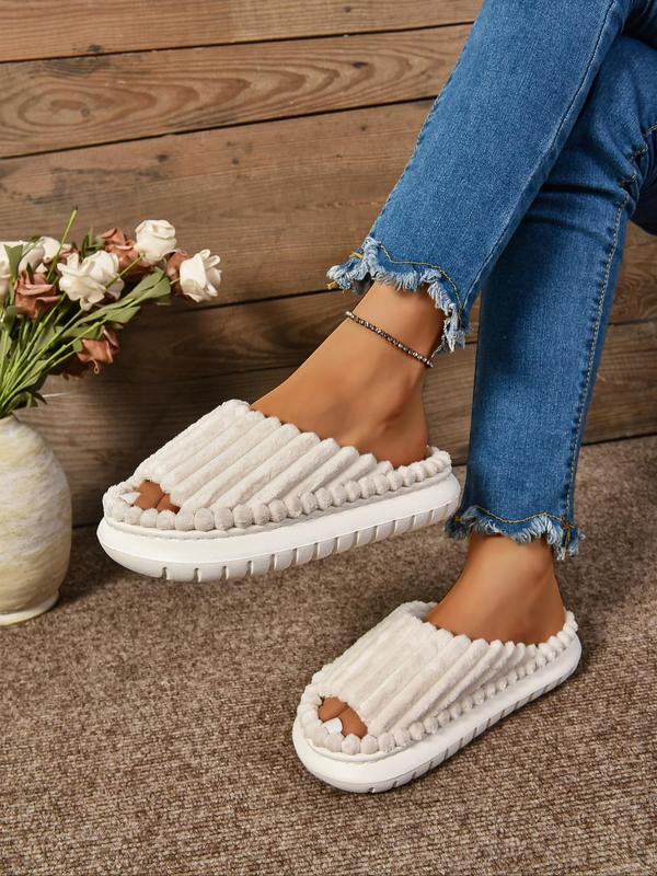 Women's Solid Textured Design Slippers, Casual Soft Comfortable Home Slippers, Non-slip Thick Sole Slippers for Indoor & Outdoor Wear