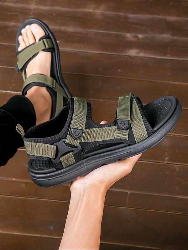 Men's Casual Solid Color Velcro Sandals, Lightweight Breathable Outdoor Sports Sandals, Fashionable Comfort Sandals for Men for Daily Wear