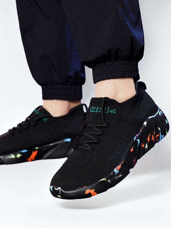 Fall Lace Up Low Top Sneakers, Casual Shoes Comfortable Sports Running Training Shoes, Sporty Sneakers for Men Letter Graphic Black Sneakers, Athletic Shoes, Fall Outfits, Fall Freshness 2024 Fall Shoes