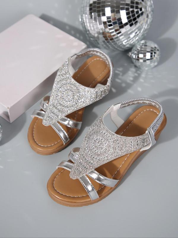 Women's Fashion Rhinestone Decor Hollow Out Design Slip on Wedges Sandals, Casual and Versatile Sandals, Summer Beach Designer Sandals