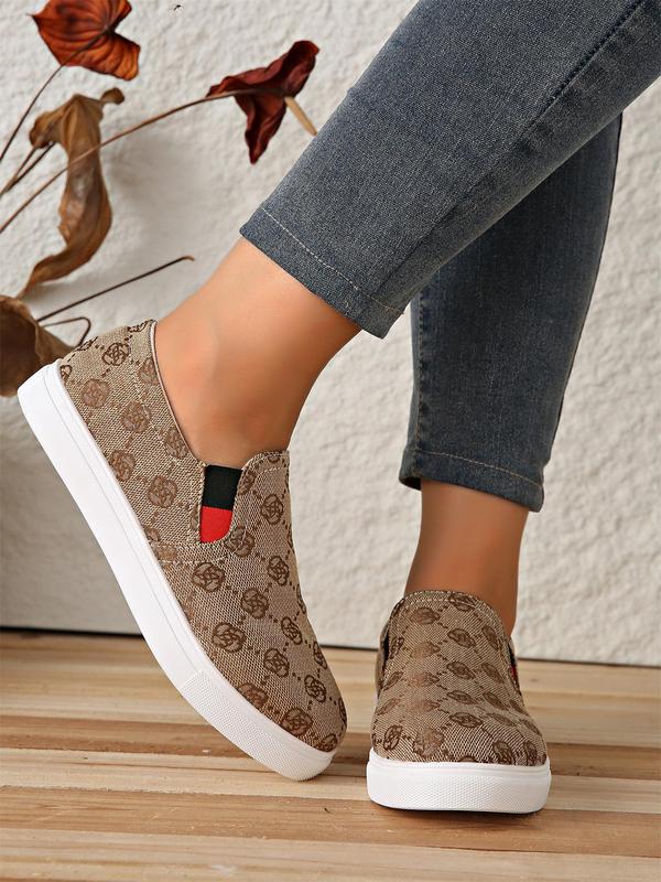 Women's Fashionable All Over Print Slip on Canvas Sneakers, 2024 New Style Casual Comfortable Breathable Low Top Shoes, Female All-match Round Toe Shoes for Daily Wear