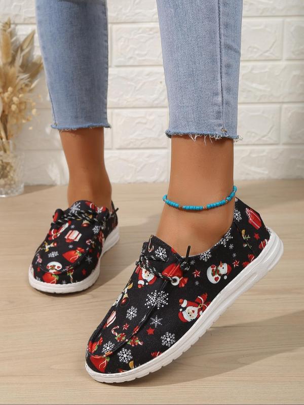 Women's Christmas Print Slip on Canvas Shoes, Casual Comfortable Low Top Shoes for Daily Wear, Female All-match Round Toe Shoes for Daily Wear