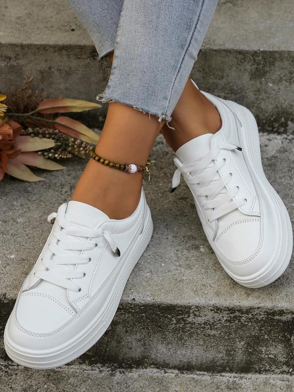 Women's Fashionable Lace Up Low Top Sneakers, Casual Comfortable Sports Shoes for Daily Wear, Female All-match Round Toe Shoes for Spring & Fall