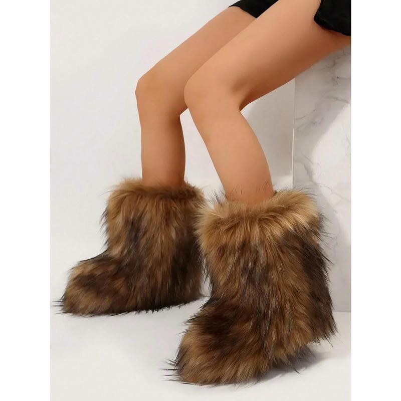 Women's Winter Trendy Furry Snow Boots Fuzzy Fluffy Round Toe Suede Booties Flat Heel Slip On Outdoor Indoor Shoes Fashion Warm Fluffy Shoes