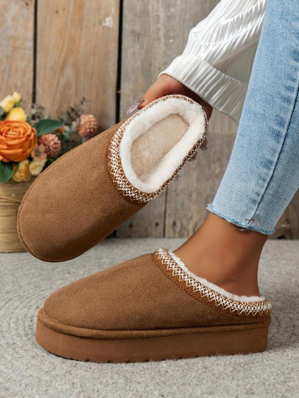 Women's Solid Color Plush Lined Slippers, Casual Soft Comfortable Home Slippers, Fluffy Bedroom Slippers for Fall & Winter, Warm House Slippers, Birthday Gifts