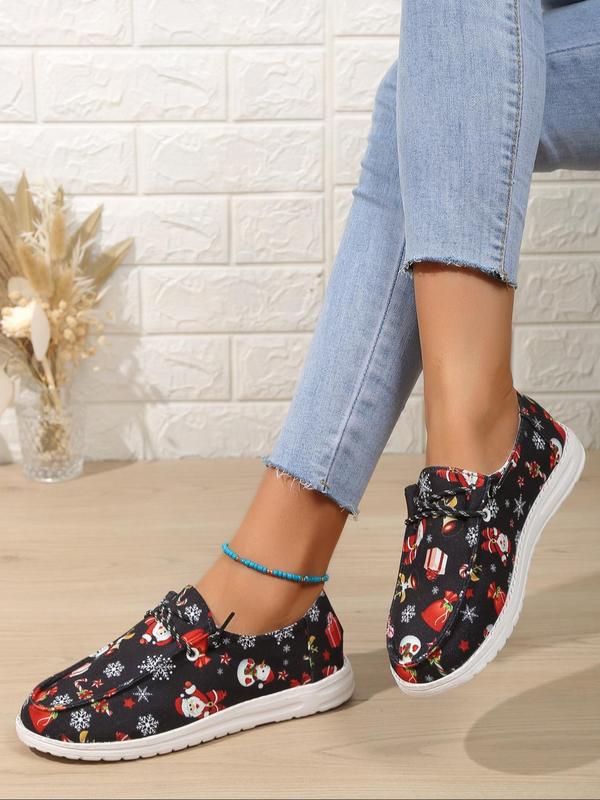 Women's Christmas Print Slip on Canvas Shoes, Casual Comfortable Low Top Shoes for Daily Wear, Female All-match Round Toe Shoes for Daily Wear