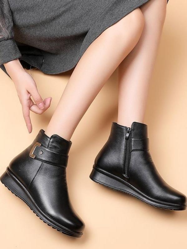 Women's Fashionable Solid Color Zipper Ankle Boots, Casual Comfortable Warm Boots for Fall & Winter, Female All-match Trendy Shoes for Daily Wear