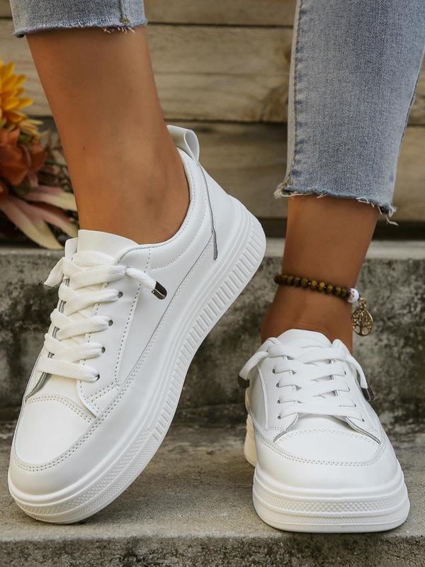 Women's Fashionable Lace Up Low Top Sneakers, Casual Comfortable Sports Shoes for Daily Wear, Female All-match Round Toe Shoes for Spring & Fall