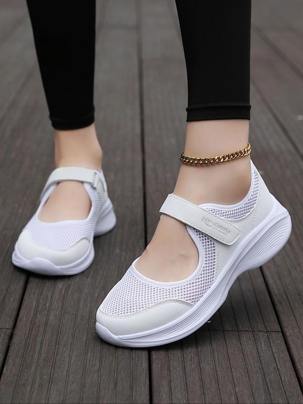 Women's Casual Hollow Out Design Mesh Breathable Sneakers, Comfortable Lightweight Running Shoes, All-match Velcro Design Sports Shoes for Daily Wear