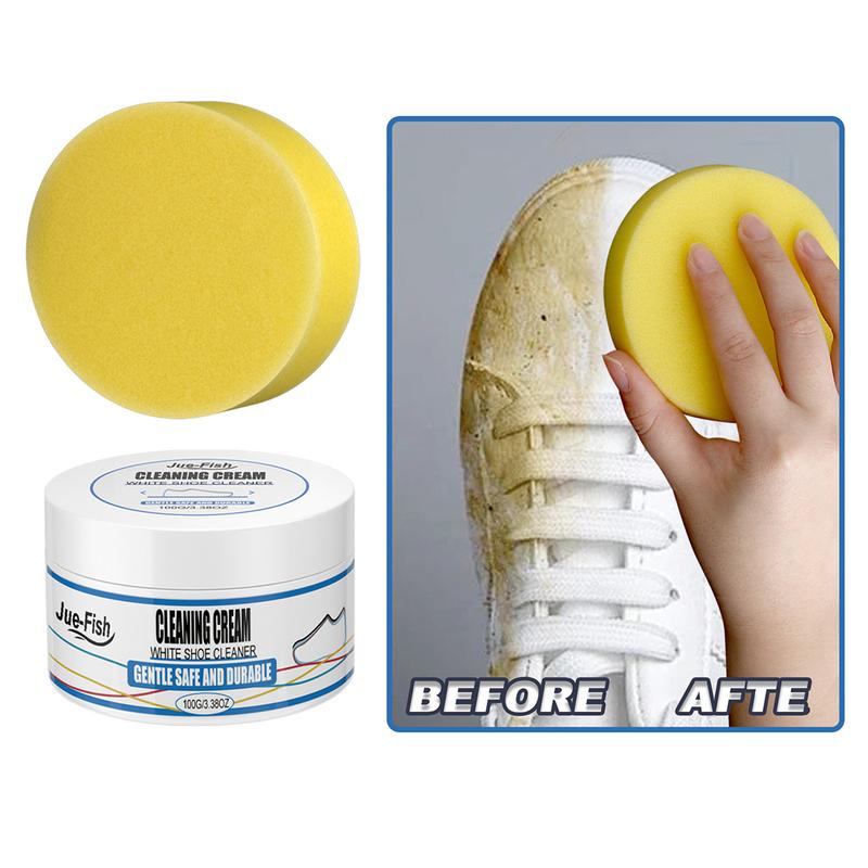 Jue-Fish Small Instant Bright White Shoe Cleaning Paste Gel Sponge- Wash-Free Stain Removal Cleaner for Footwear Comfort, Bedroom, Walking