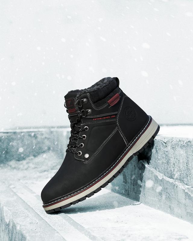 ARRIGO BELLO Winter Boots Martin Boots Men's Fashion Casual Sports Shoes Anti-Snow Snow Boots Plus Velvet Warm Outdoor Waterproof Shoes (Black)