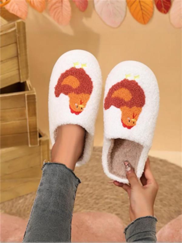 Women's Cute Cartoon Chicken Design Plush Slippers, Casual Soft Comfortable Home Slippers, Warm Slippers for Indoor & Outdoor Use for Fall & Winter