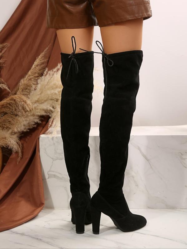 Women's Fashionable Solid Color Drawstring Design Boots, Elegant Pointed Toe Over-the-Knee Boots for Daily Wear, Female All-match Trendy Shoes for Fall & Winter