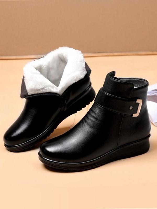 Women's Fashionable Solid Color Zipper Ankle Boots, Casual Comfortable Warm Boots for Fall & Winter, Female All-match Trendy Shoes for Daily Wear