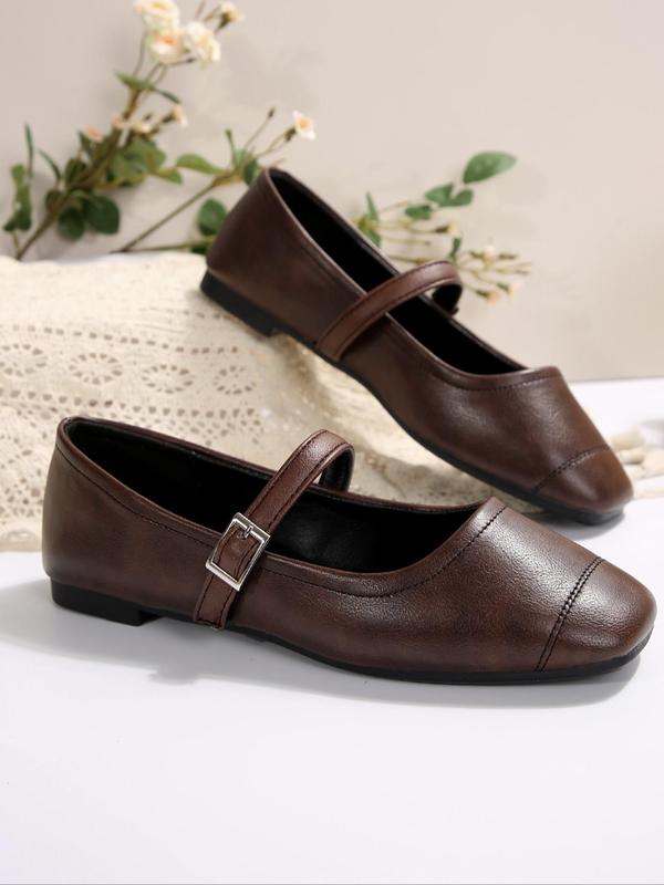 Women's Fashionable Solid Color Square Toe Mary Jane Shoes, Casual Comfortable Buckle Design Shoes for Daily Wear, All Match Shoes for Daily Wear