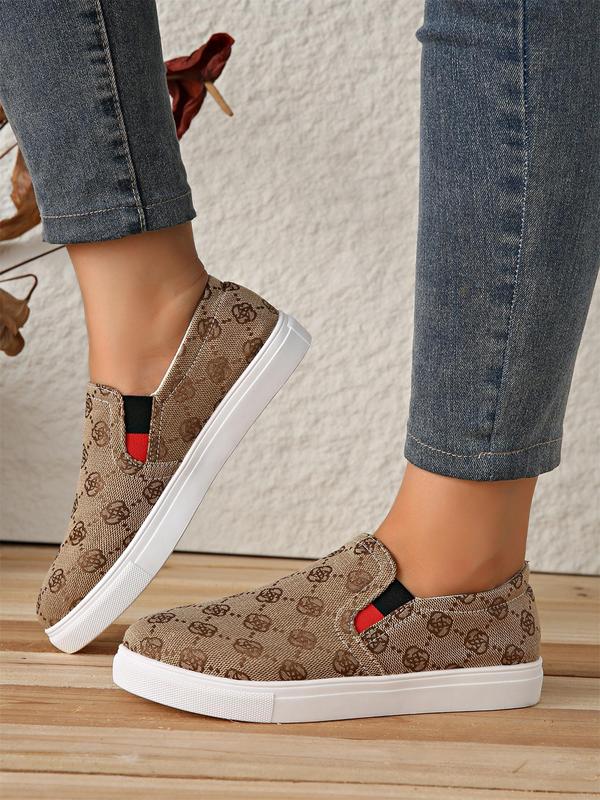 Women's Fashionable All Over Print Slip on Canvas Sneakers, 2024 New Style Casual Comfortable Breathable Low Top Shoes, Female All-match Round Toe Shoes for Daily Wear