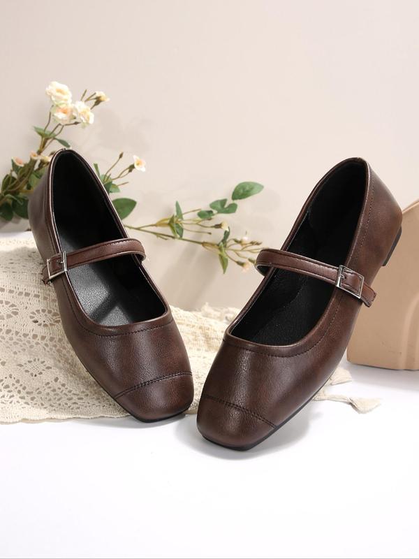 Women's Fashionable Solid Color Square Toe Mary Jane Shoes, Casual Comfortable Buckle Design Shoes for Daily Wear, All Match Shoes for Daily Wear